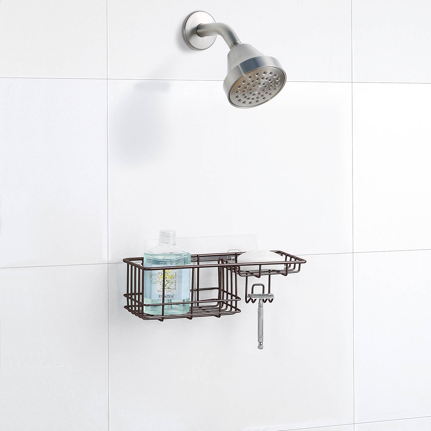 Classic Wall Mounted Shower Caddy Organizer Basket Shelf With Removable Adhesive Hook. No Drilling Needed