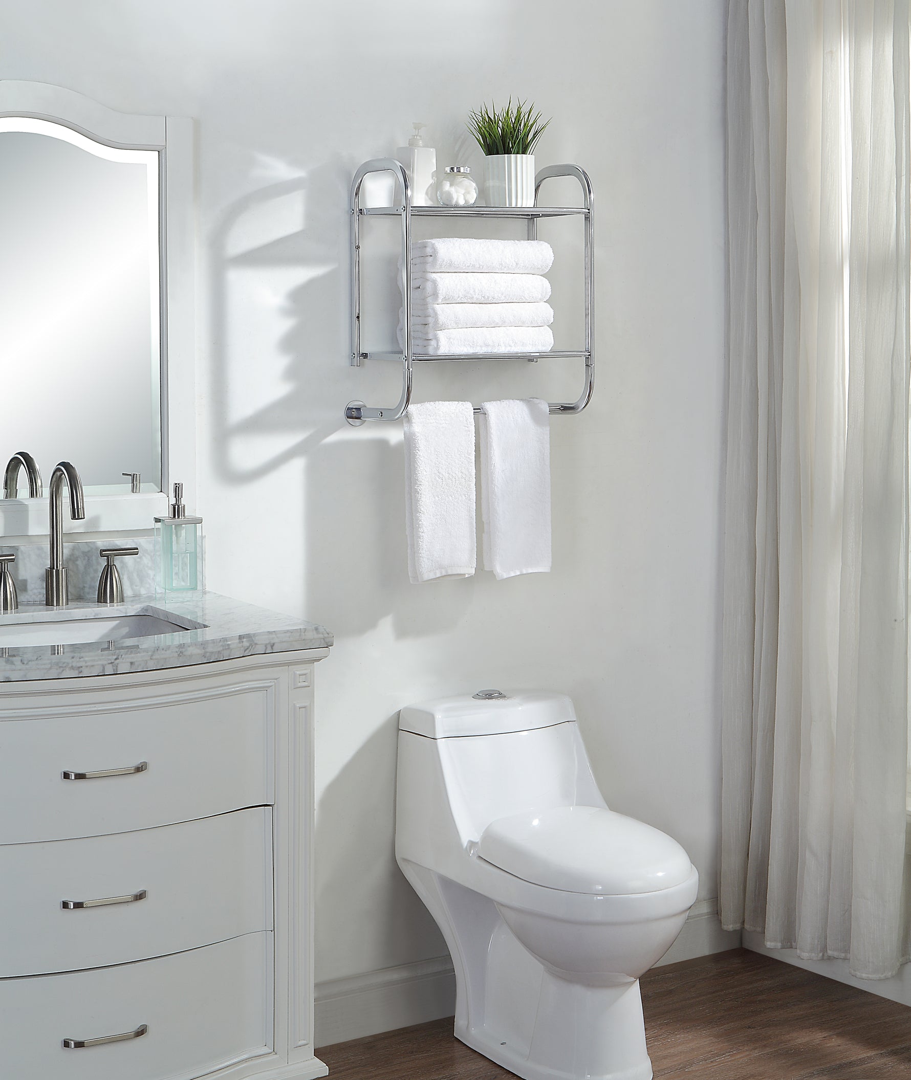 Wall Mount 2-Tier Shelf with Towel Bars