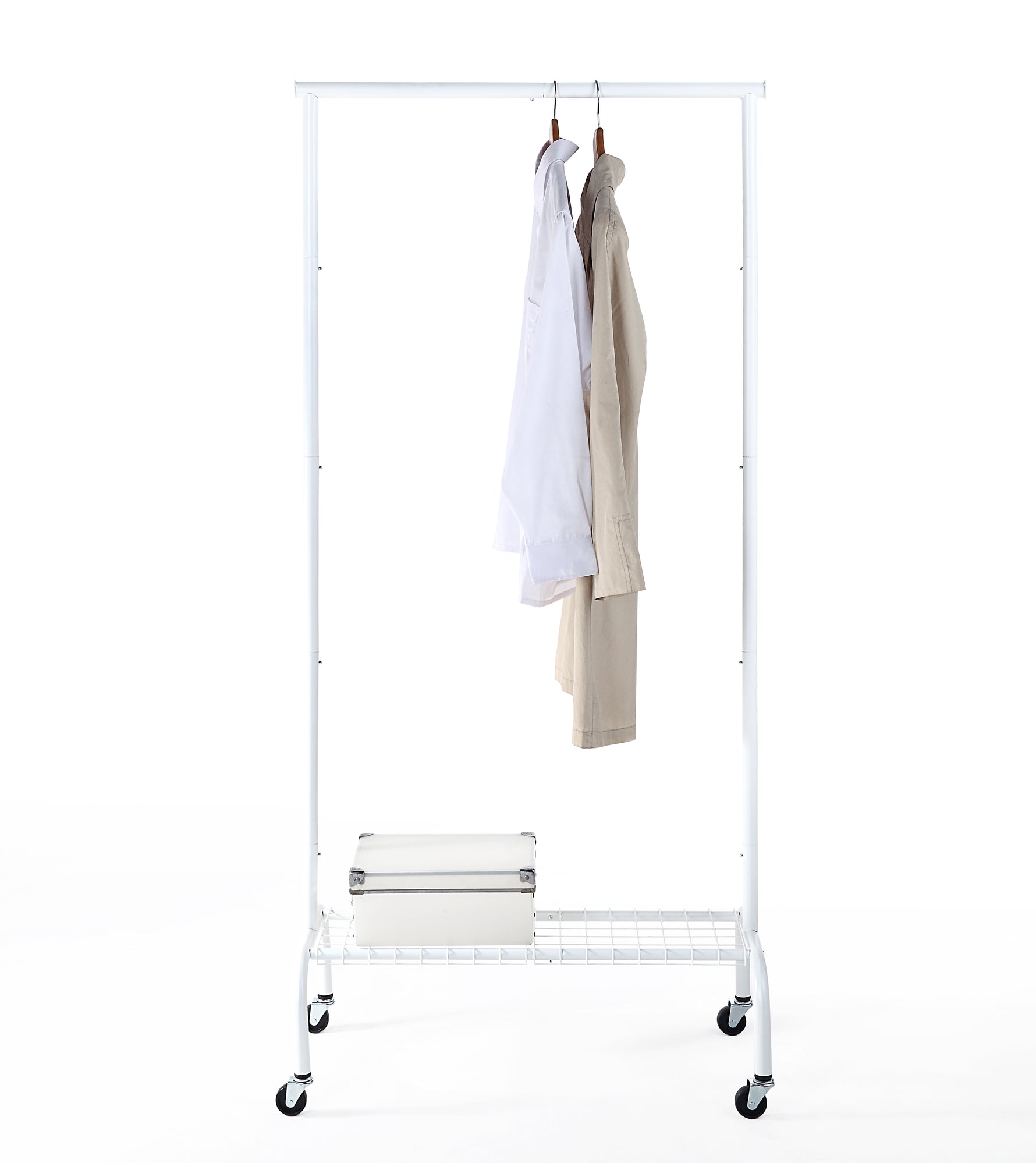 Durable Compact Rolling Garment Rack with Shelf