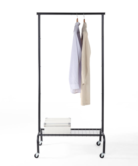 Durable Compact Rolling Garment Rack with Shelf