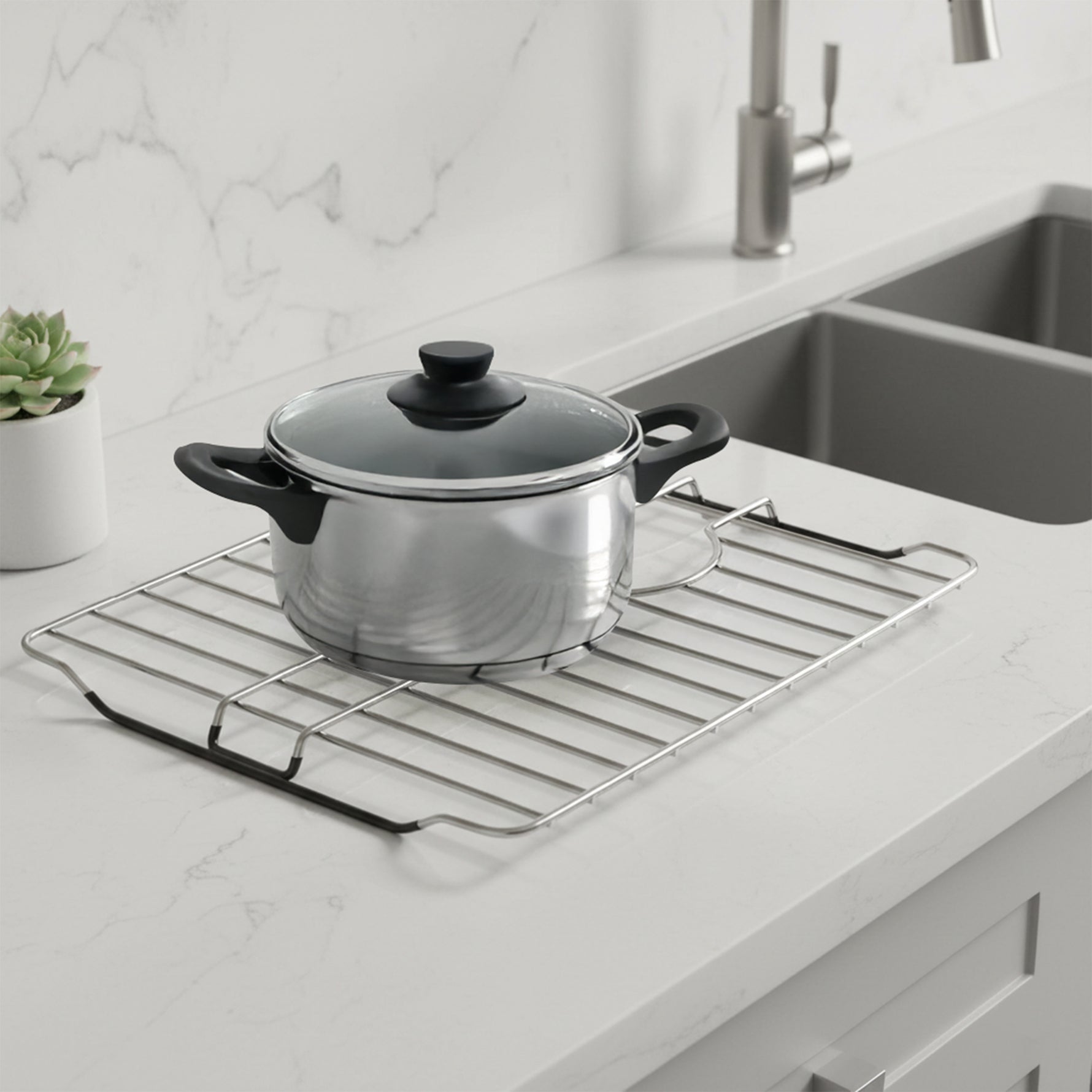 SunnyPoint 304 Stainless Steel Sink Protector Rack With Rear Drain Hole – Rust-Resistant Grid for Kitchen Sink Bottom, Scratch Prevention - Rear Drain Hole Required