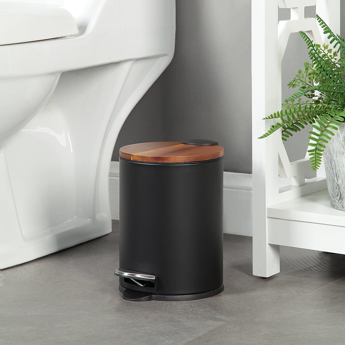 Round Trash Can with Acacia Lid, 0.8 Gal