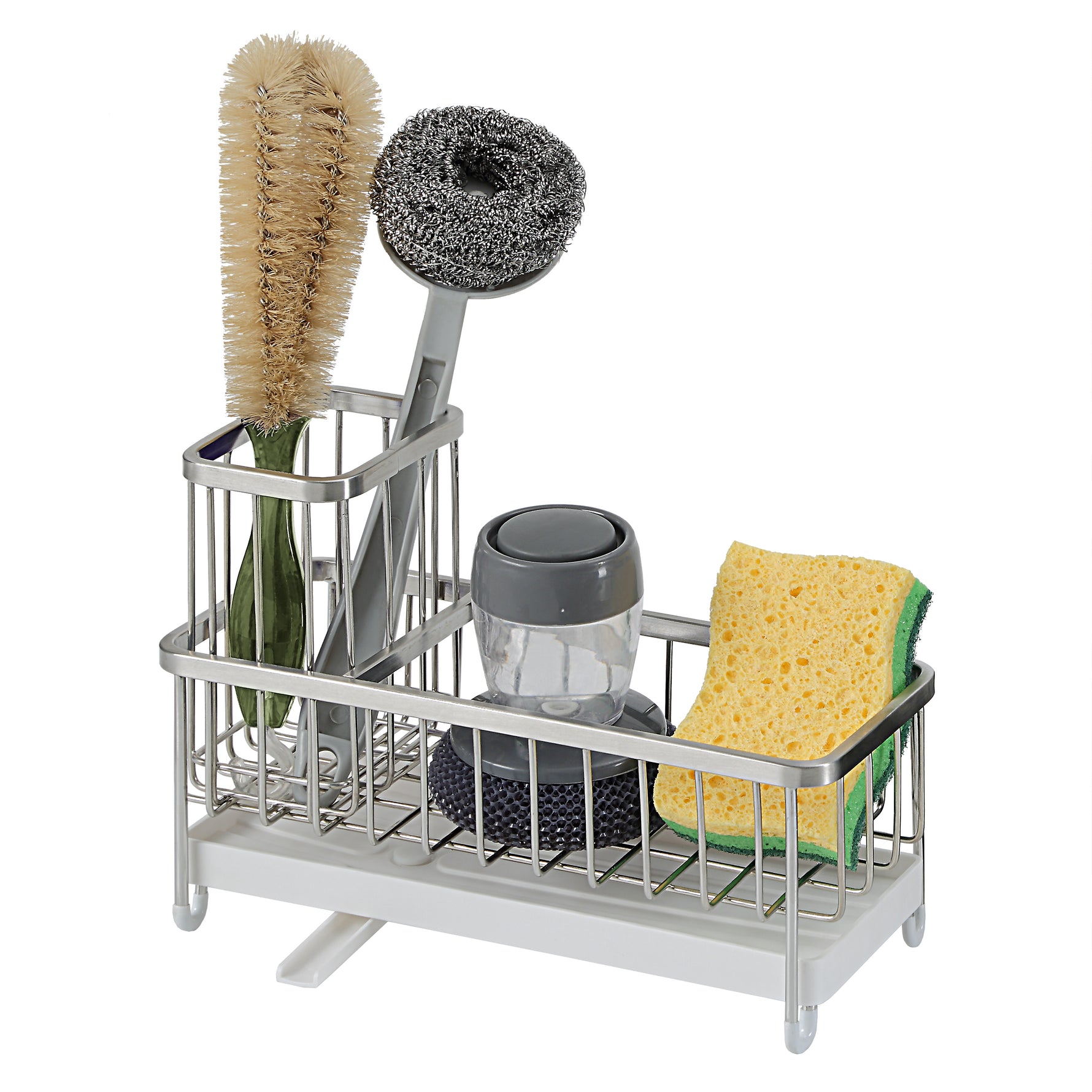SunnyPoint Never Rust Stainless Utensil, Sink Cleaning Tools Holder for Kitchen Sink With Drain Board; Dish Wand, Sponge, Soap Dispenser, Utensil Organizer Caddy