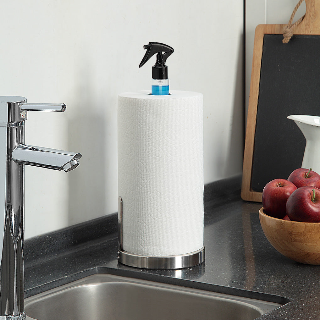 Heavy Weighted Paper Towel Holder Stand Dispenser Built-in Spray/Pump Bottle
