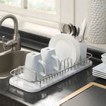 SunnyPoint 304 Stainless Steel NeverRust Compact Dish Drying Rack with Utensil Holder & Removable Drain Tray, Rustproof Small Dish Rack for Kitchen Countertop or Over Sink
