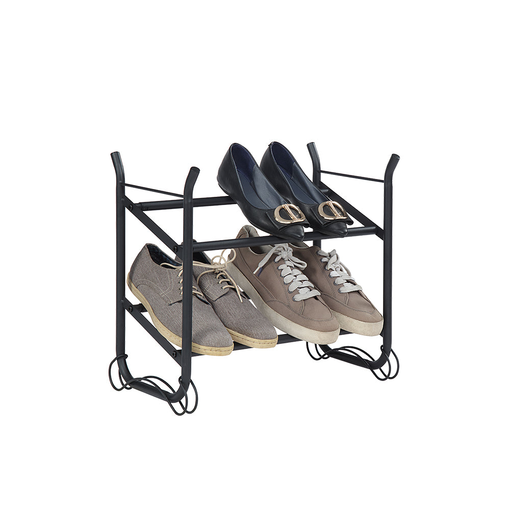 SunnyPoint Expandable & Stackable 2-Tier Shoe Rack – Adjustable Shoe Organizer for Entryway, Closet or Bedroom, Holds 4 to 8 Pairs, Space-Saving Metal Shoe Storage Shelf
