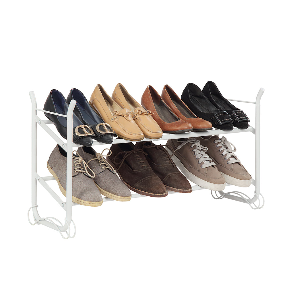 SunnyPoint Expandable & Stackable 2-Tier Shoe Rack – Adjustable Shoe Organizer for Entryway, Closet or Bedroom, Holds 4 to 8 Pairs, Space-Saving Metal Shoe Storage Shelf