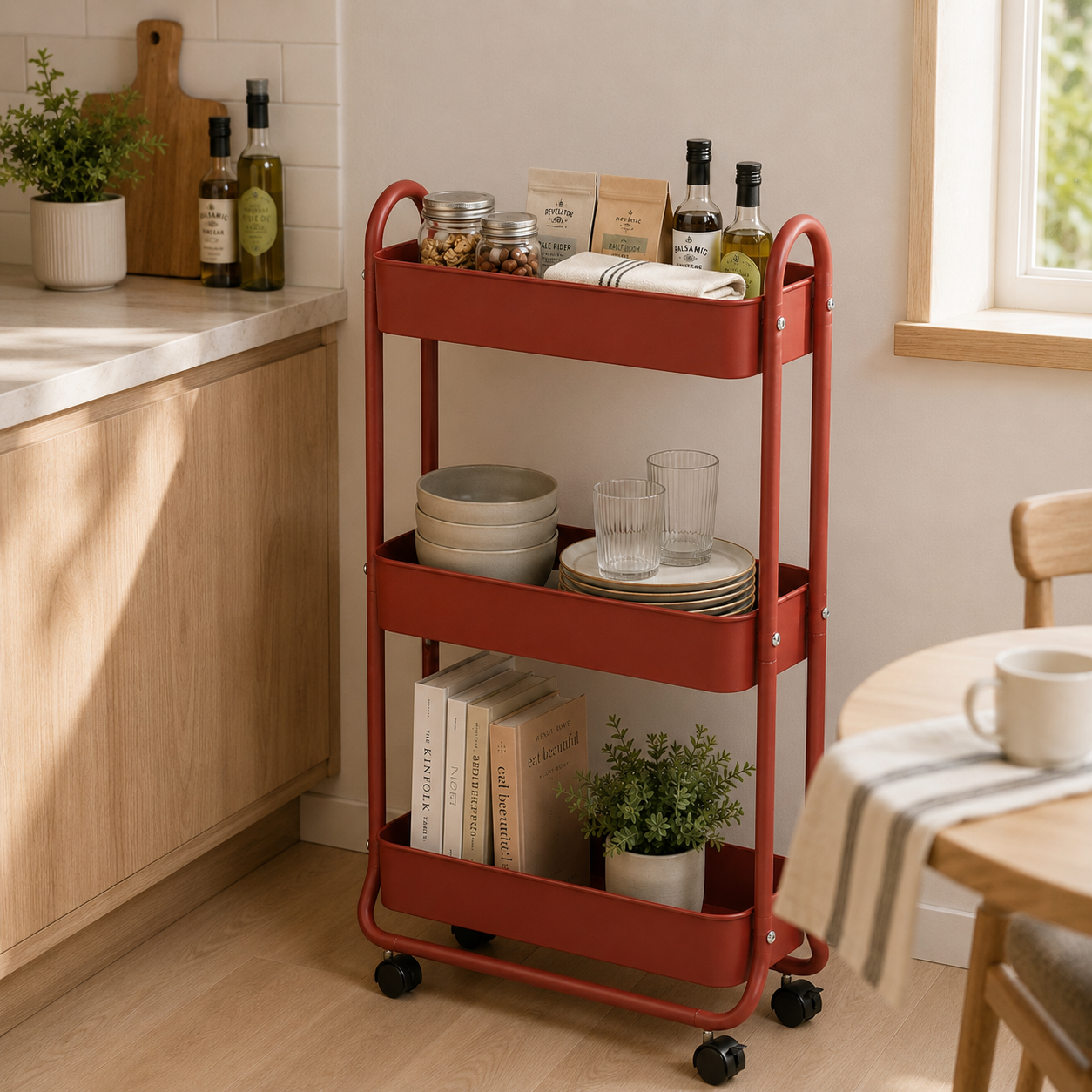SunnyPoint Slim Rolling Storage Cart, 3 Tier Bathroom Storage Organizer Bathroom, Laundry Utility Cart