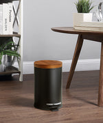 SunnyPoint Elite Bamboo Lid 4.5 Liter / 1.2 Gallon Round Trash Can with Plastic Inner Bucket; Bathroom, Office, Kitchen and Bedroom Step On and Slow Close