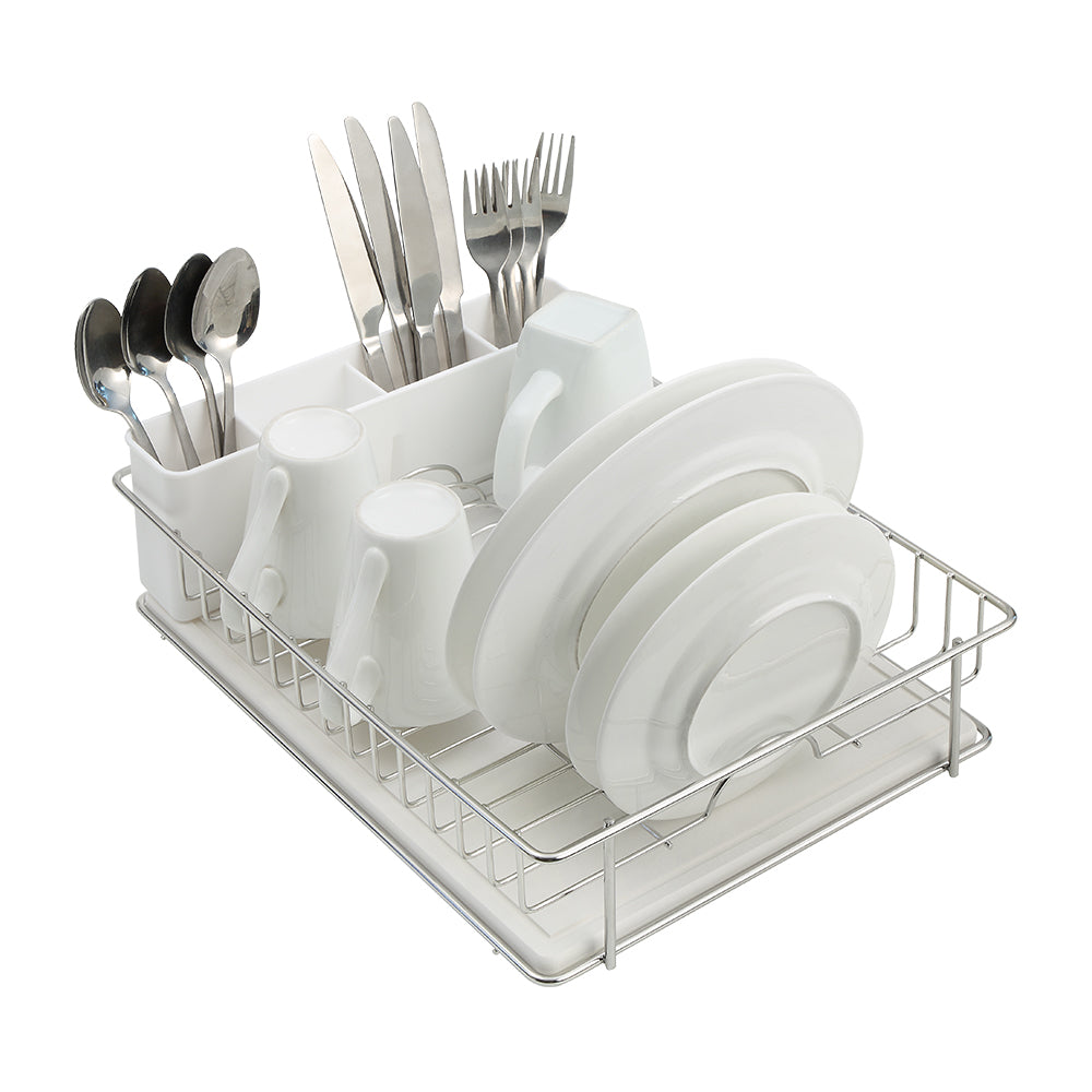 SunnyPoint 304 Stainless Steel Dish Drying Rack with Diatomaceous Earth Drainboard & Removable Utensil Caddy – Rust Resistant Countertop Dish Rack for Kitchen