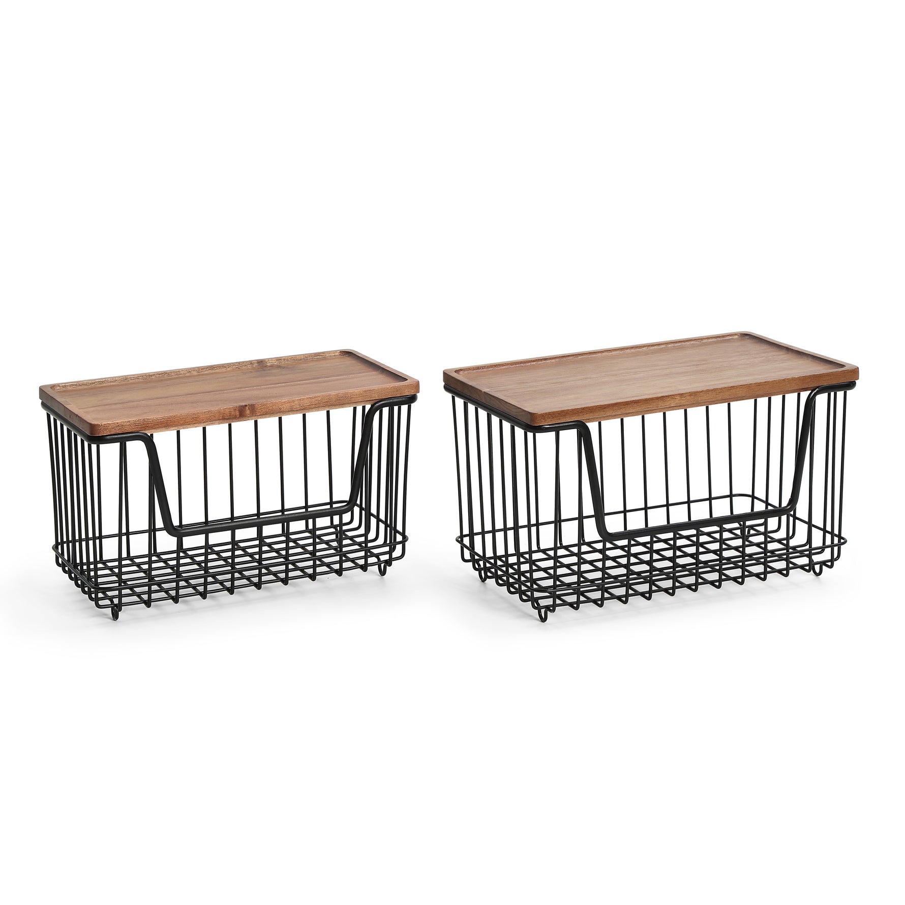 SunnyPoint Set of 2 Kitchen, Laundry & Pantry Storage Organizers – Stackable Bins with Acacia Wood Top, Large Trash Bag Holder & Standard Garbage Bag Dispenser