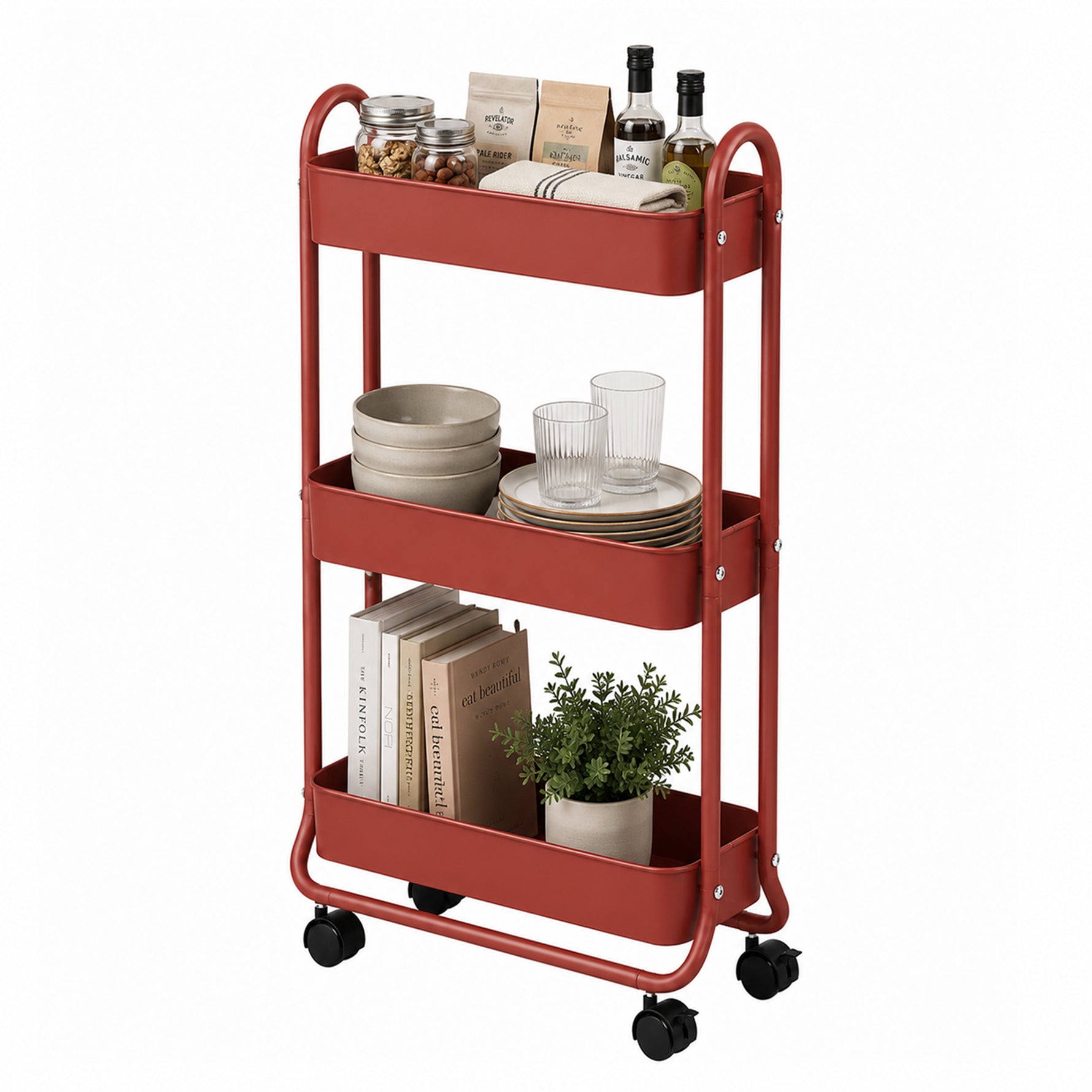 SunnyPoint Slim Rolling Storage Cart, 3 Tier Bathroom Storage Organizer Bathroom, Laundry Utility Cart