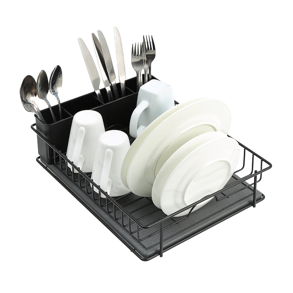 SunnyPoint 304 Stainless Steel Dish Drying Rack with Diatomaceous Earth Drainboard & Removable Utensil Caddy – Rust Resistant Countertop Dish Rack for Kitchen
