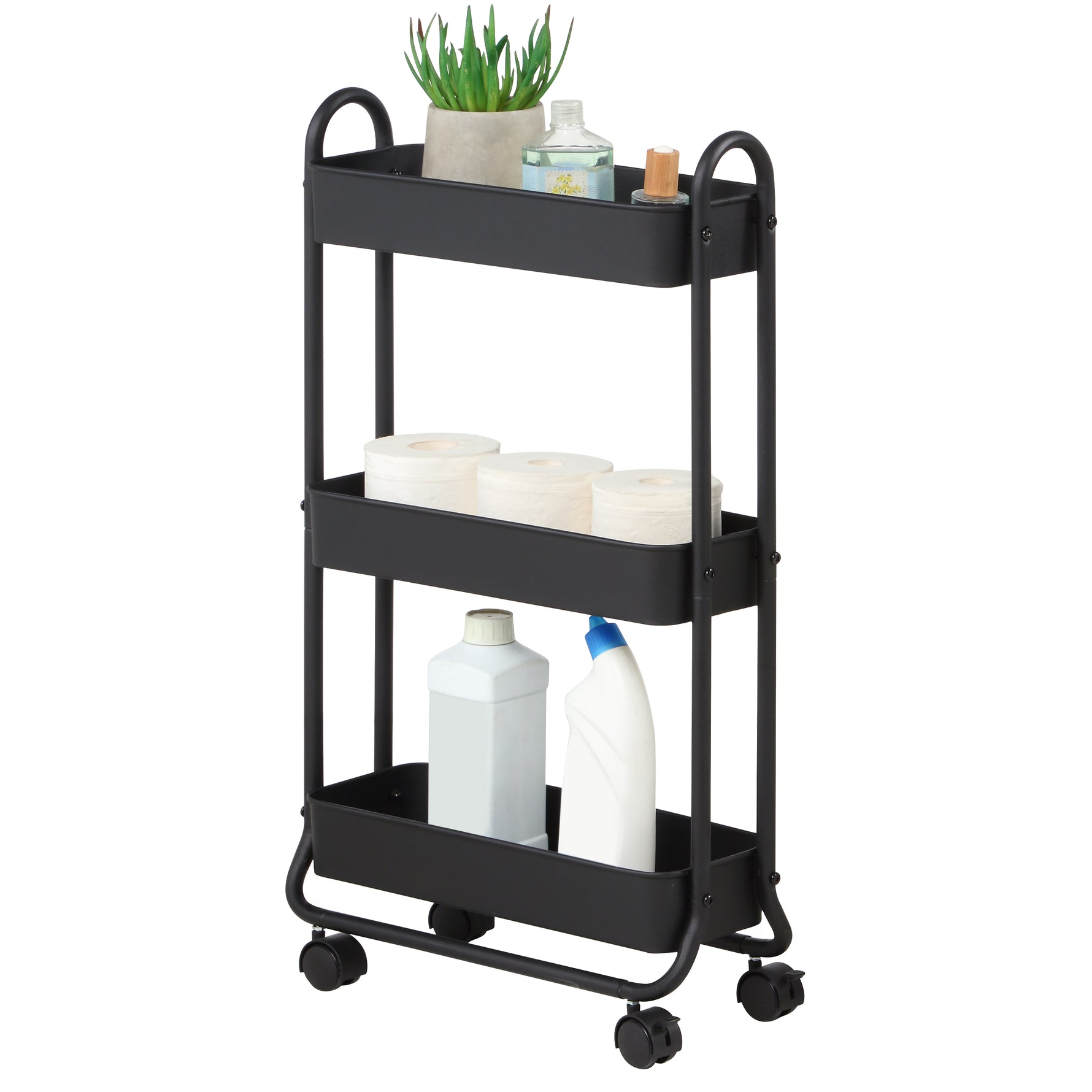 SunnyPoint Slim Rolling Storage Cart, 3 Tier Bathroom Storage Organizer Bathroom, Laundry Utility Cart