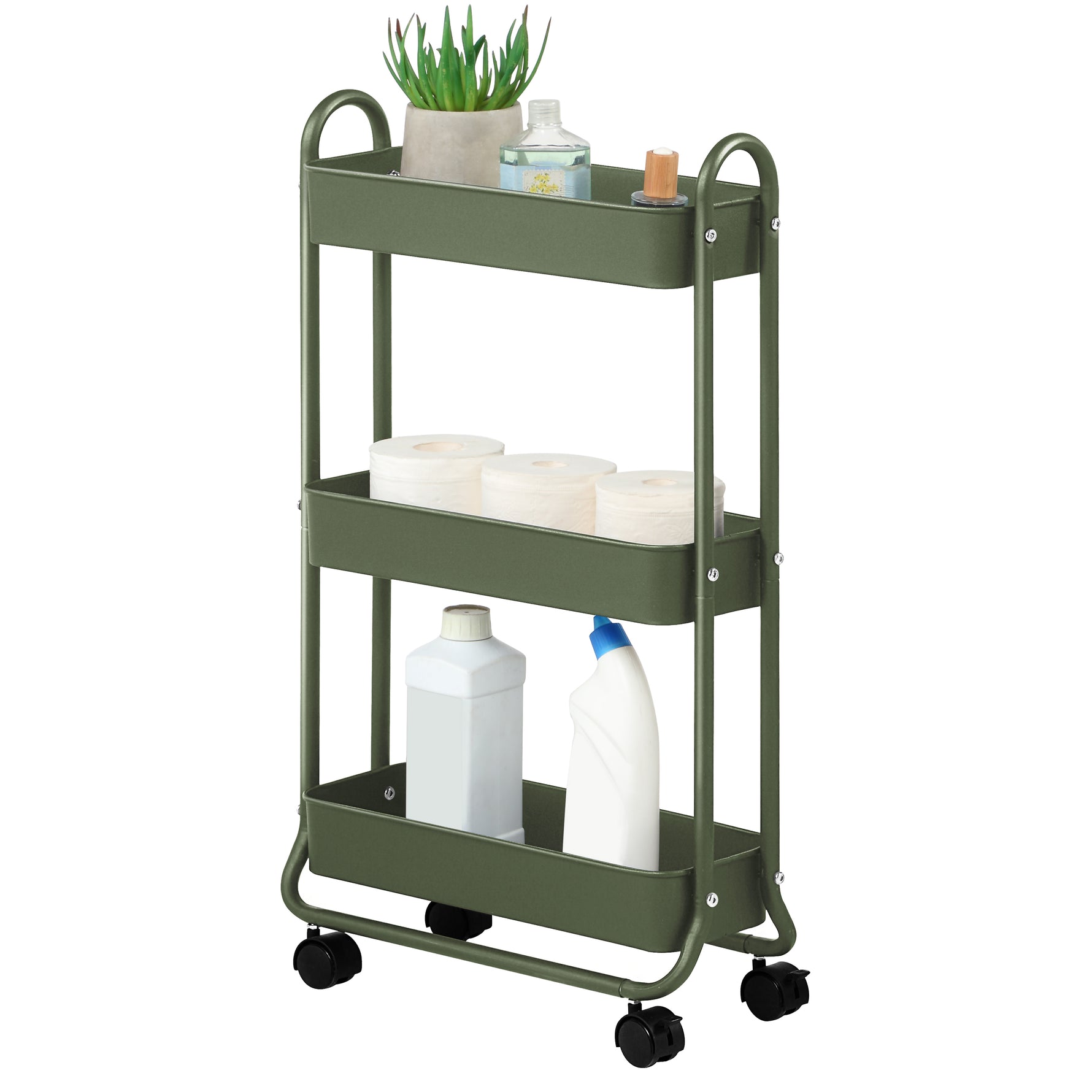 SunnyPoint Slim Rolling Storage Cart, 3 Tier Bathroom Storage Organizer Bathroom, Laundry Utility Cart