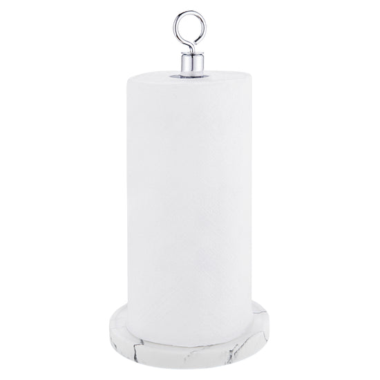 Heavy Weighted Faux Marble Sturdy Paper Towel Holder Stand Dispenser with Stainless Base Fits Standard and Jumbo Sized Paper Towel