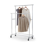 Double Rod Clothing Garment Rack, Rolling Clothes Organizer on Wheels for Hanging Clothes, Chrome