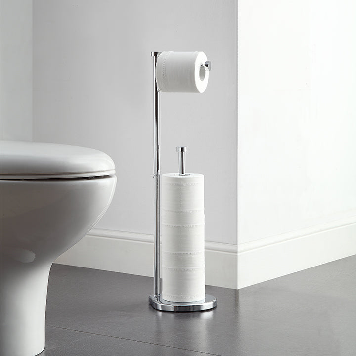 Free Standing Bathroom Toilet Paper Holder Stand with Reserve, Reserve Area has Enough Space for Jumbo Roll