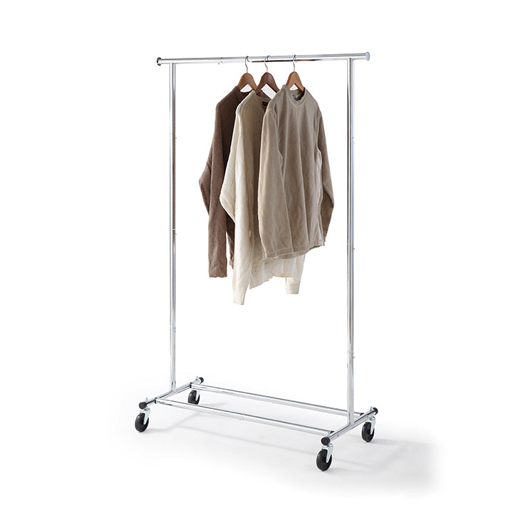 Standard Rod Clothing Garment Rack, Rolling Clothes Organizer on Wheels for Hanging Clothes, Chrome