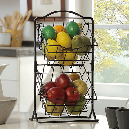 2-Tier Metal Mini Countertop Fruit Storage Basket, Antique Black