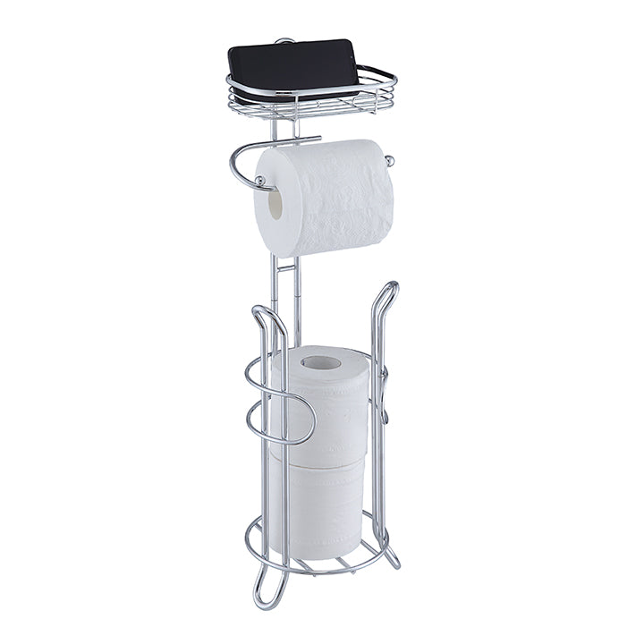 Bathroom Heavyweight Toilet Tissue Paper Roll Storage Holder Stand with Reserve and Shelve. Mega Rolls Available.