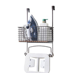 Metal Mall Mount/Over The Door Ironing Board Holder with Large Storage Basket