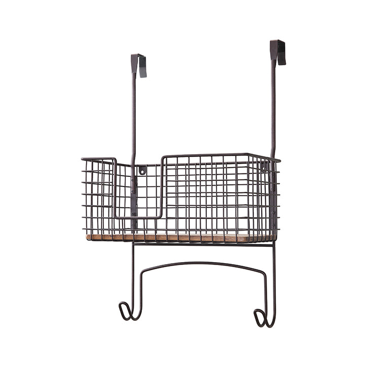 Metal Mall Mount/Over The Door Ironing Board Holder with Large Storage Basket