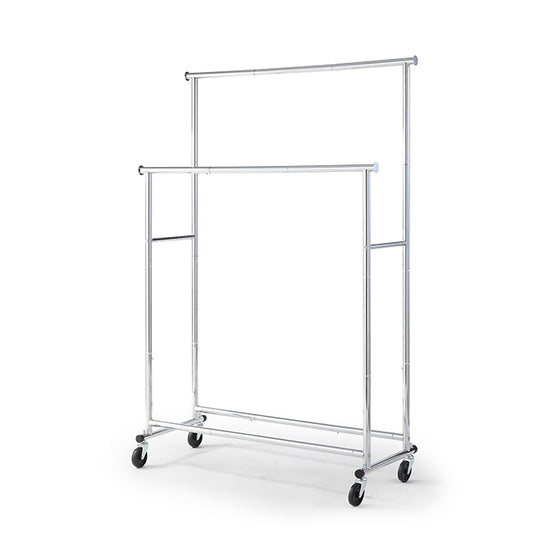 Double Rod Clothing Garment Rack, Rolling Clothes Organizer on Wheels for Hanging Clothes, Chrome