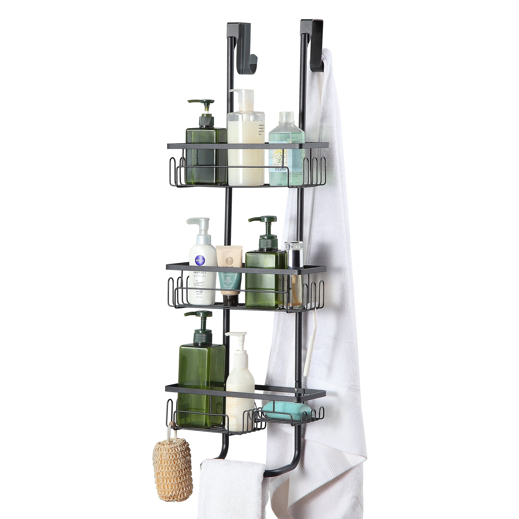 Classic Metal Bathroom Shower Caddy, 3-Tier Over Door Hanging Storage Organizer Basket