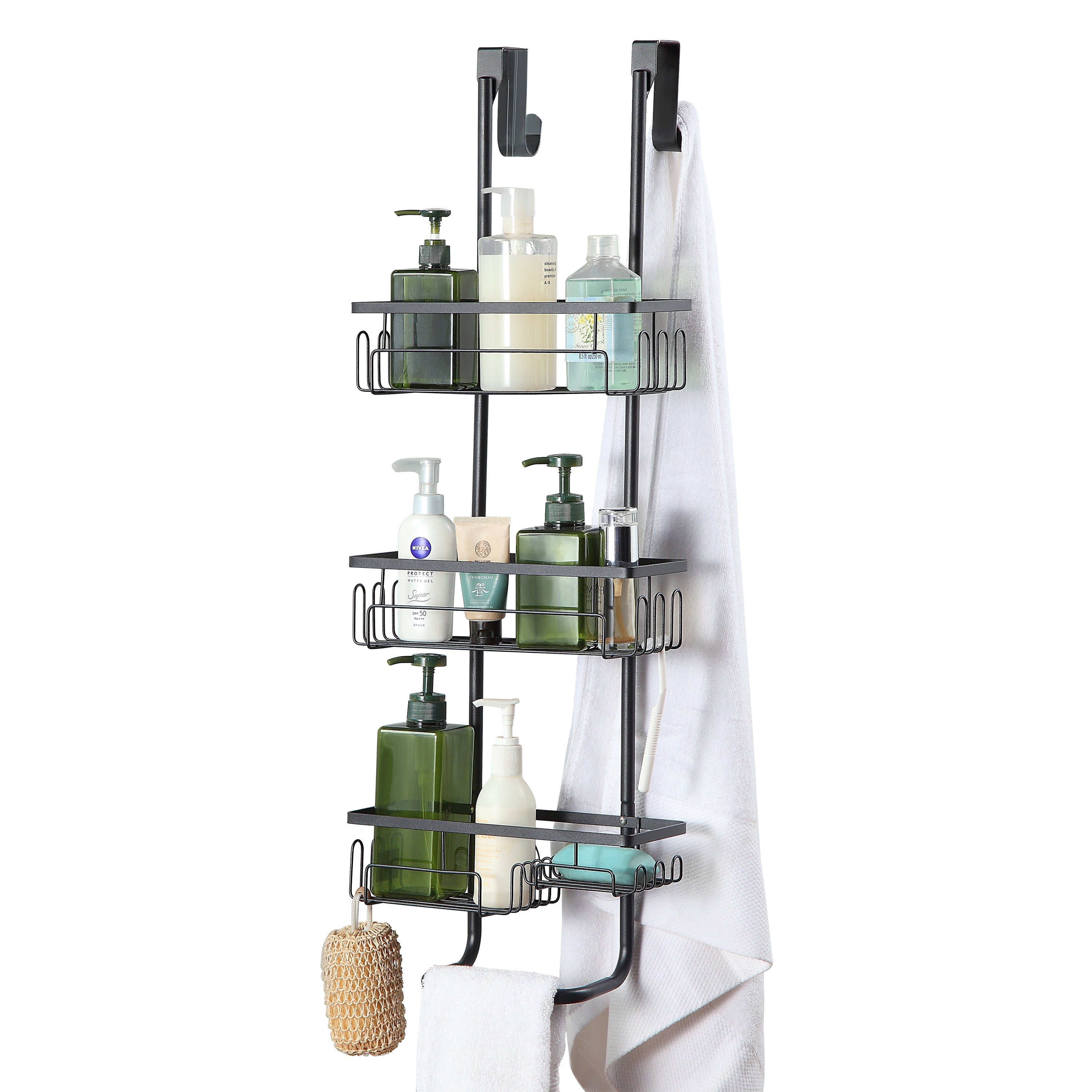 Classic Metal Bathroom Shower Caddy, 3-Tier Over Door Hanging Storage Organizer Basket
