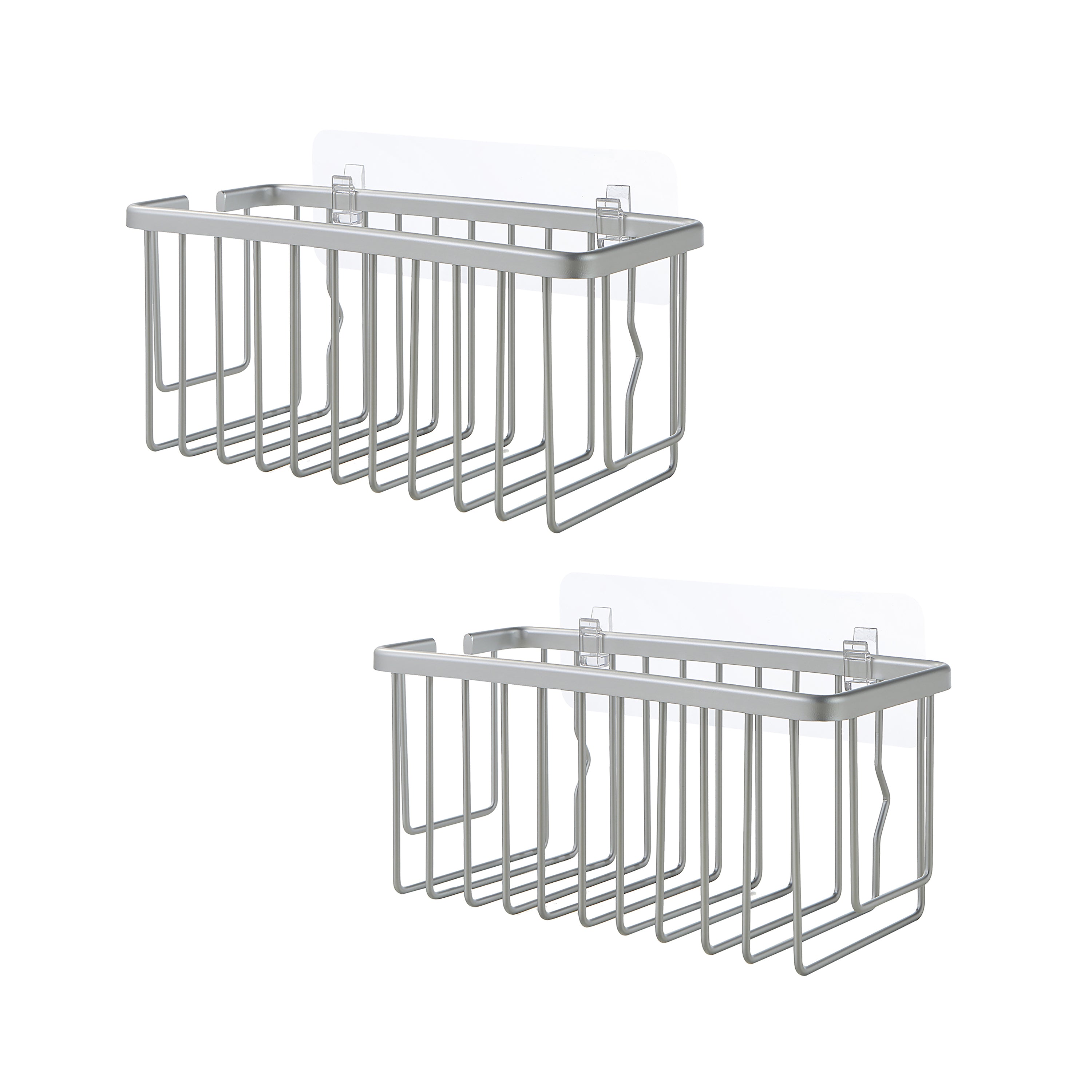 SunnyPoint NeverRust Aluminum Shower Caddy Basket Organizer Storage Rack,  Removable Adhesive Pad; No Drilling for Bathroom, Kitchen (Set of 2, Black)