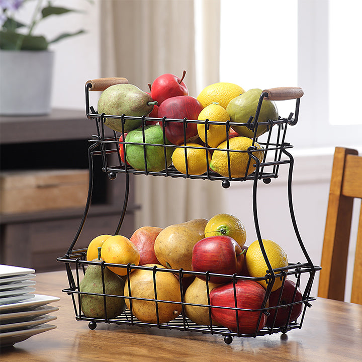2-Tier Rectangle Countertop Fruit, Bread Wire Basket