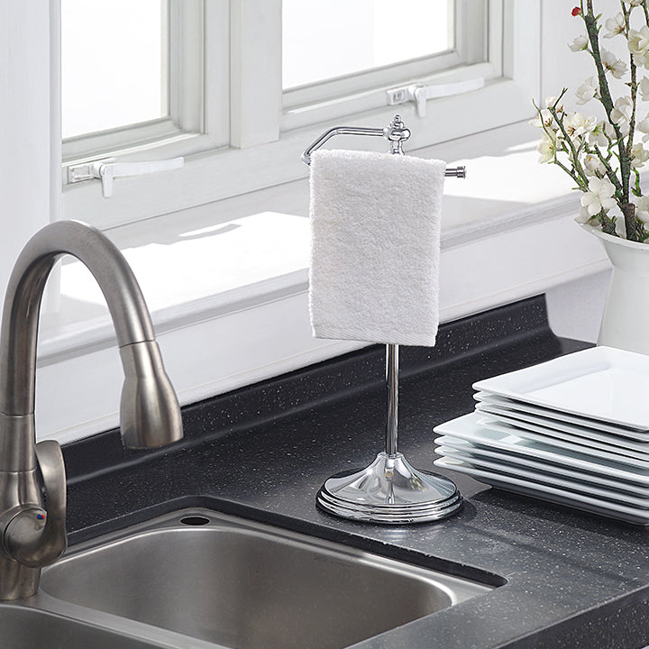 Heavy Weight Classic Decorative Metal Fingertip Towel Holder Stand; Hanging Bar is 14.2" Height.