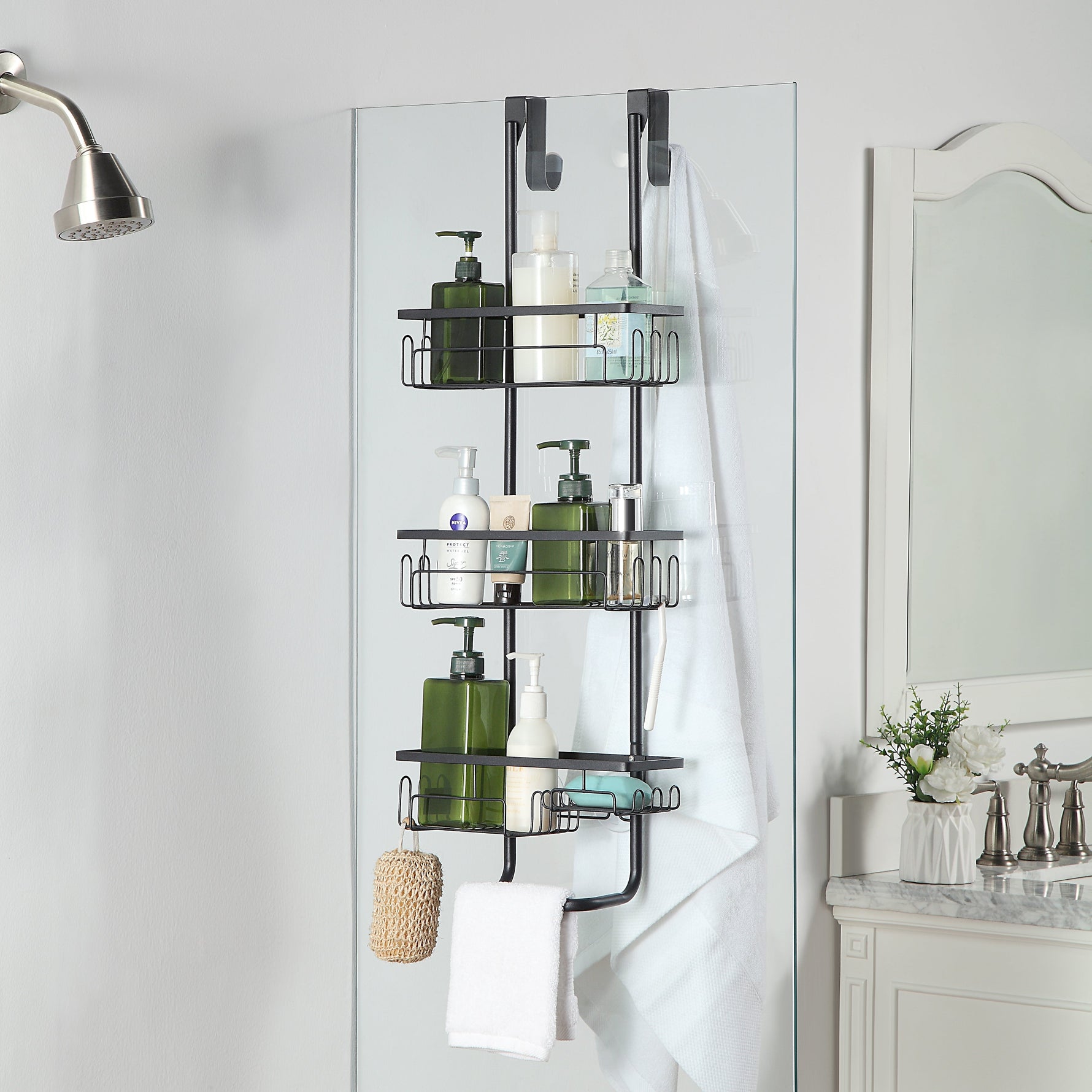 Classic Metal Bathroom Shower Caddy, 3-Tier Over Door Hanging Storage Organizer Basket