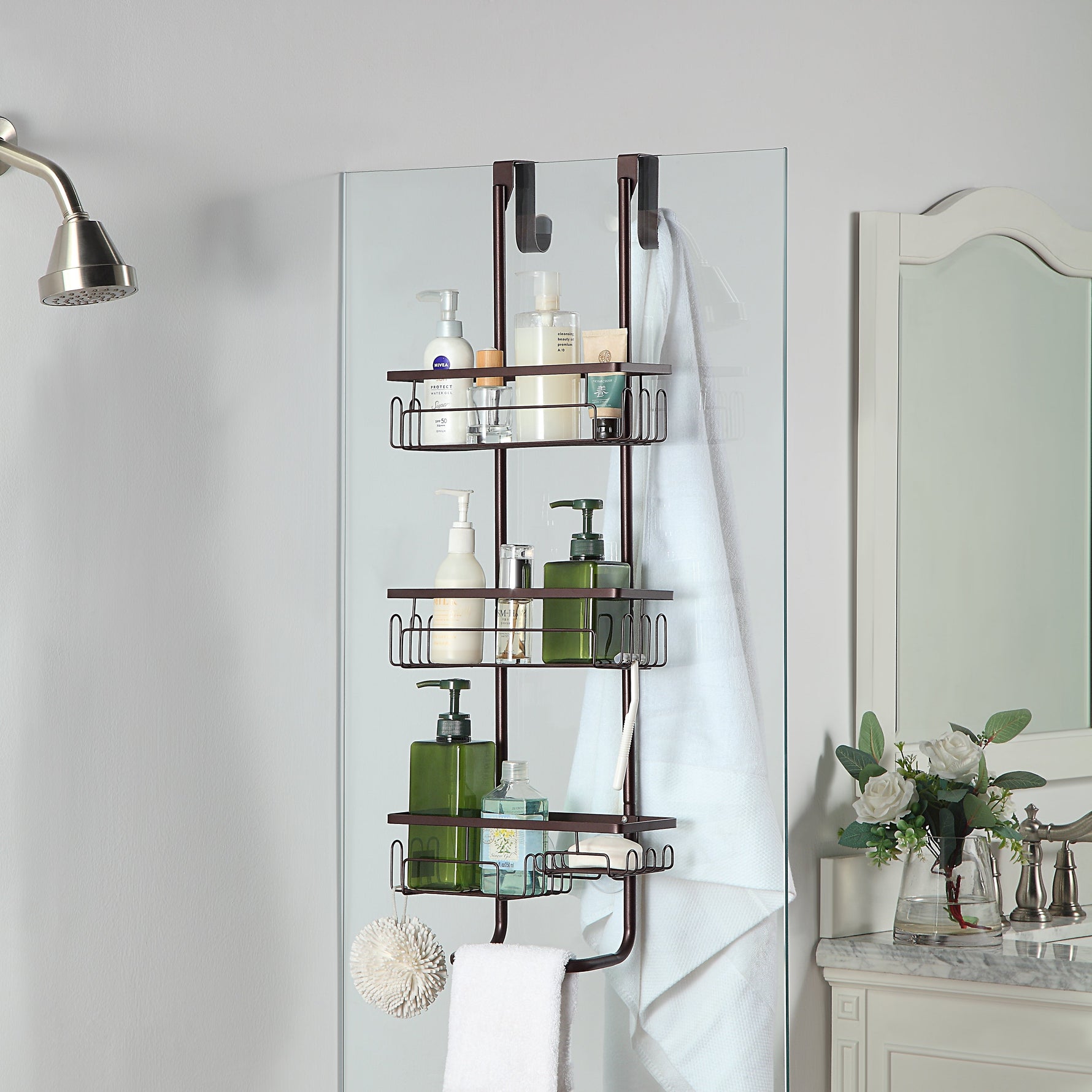 Classic Metal Bathroom Shower Caddy, 3-Tier Over Door Hanging Storage Organizer Basket