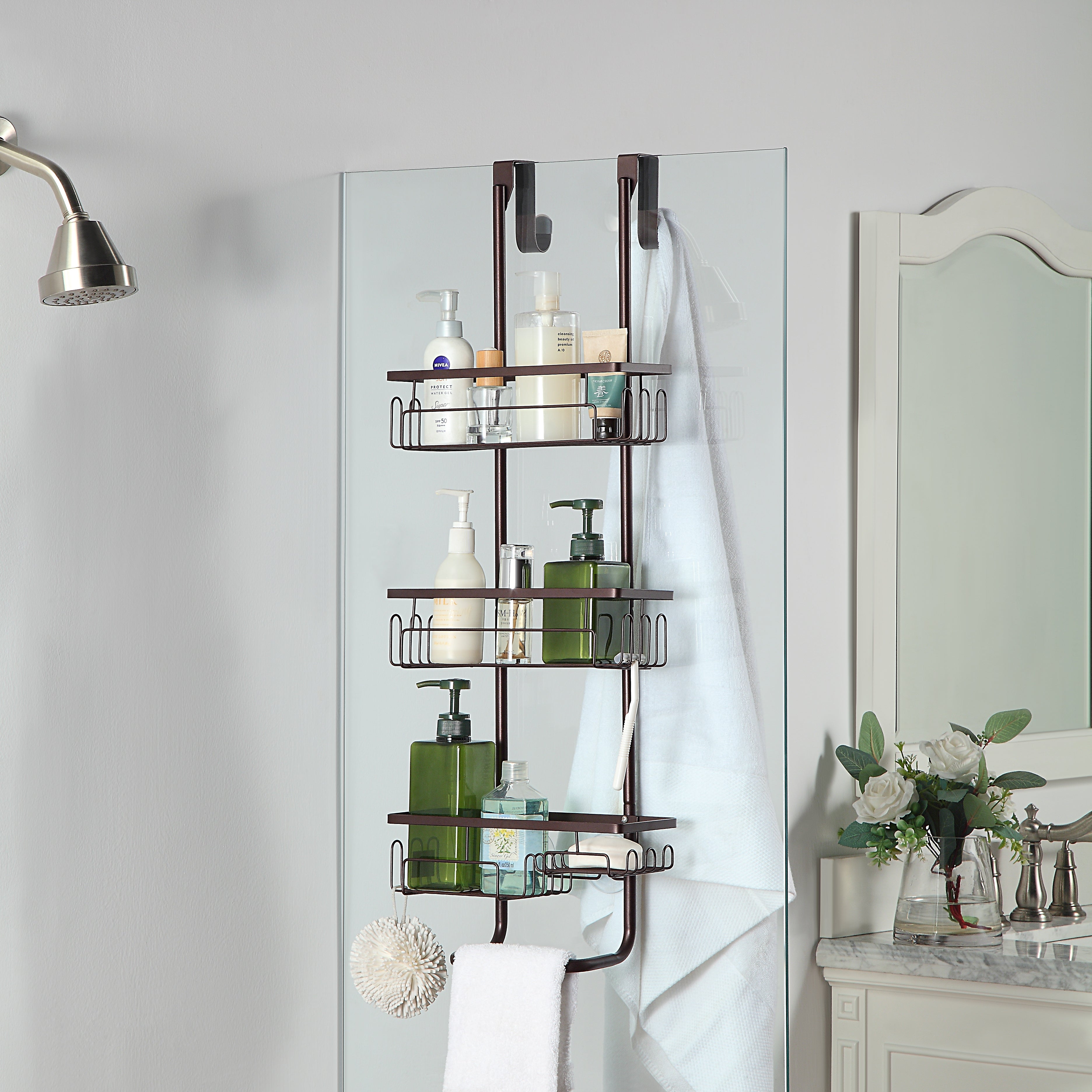 Classic Metal Bathroom Shower Caddy, 3-Tier Over Door Hanging Storage Organizer Basket