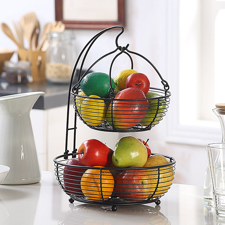 SunnyPoint Black Multifunction 2-Tier Basket with Banana Hook