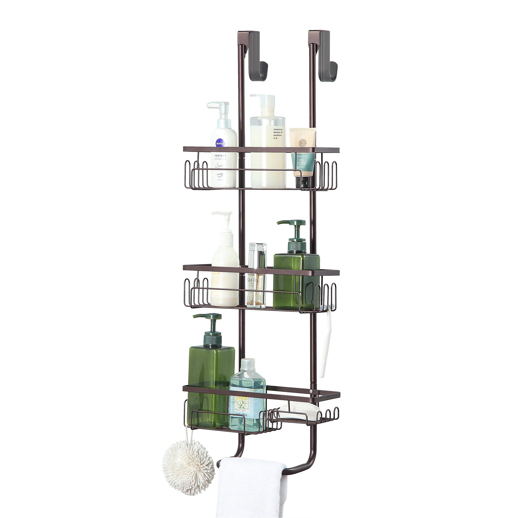 Classic Metal Bathroom Shower Caddy, 3-Tier Over Door Hanging Storage Organizer Basket