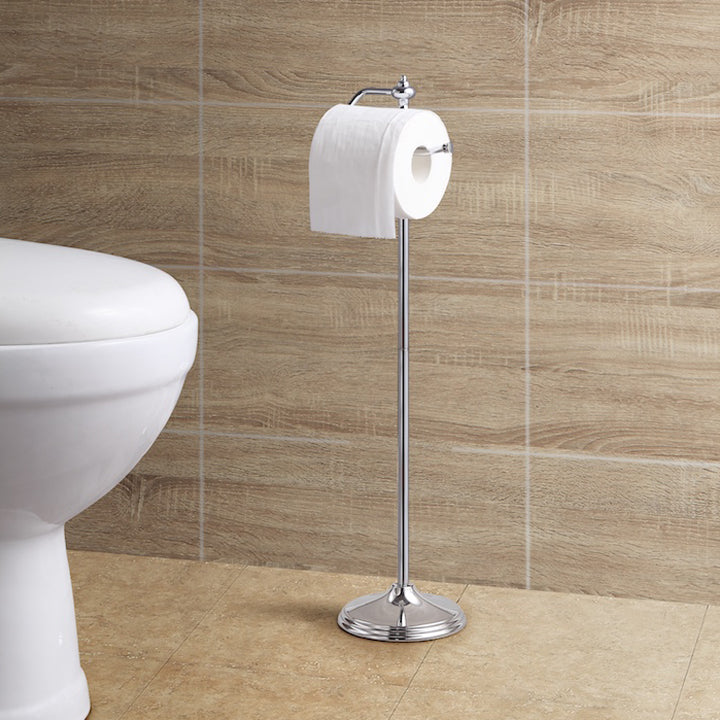 Bathroom Free Standing Toilet Tissue Paper Roll Holder Stand with Reserve Function, Chrome Finish