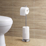 Bathroom Free Standing Toilet Tissue Paper Roll Holder Stand with Reserve Function, Chrome Finish