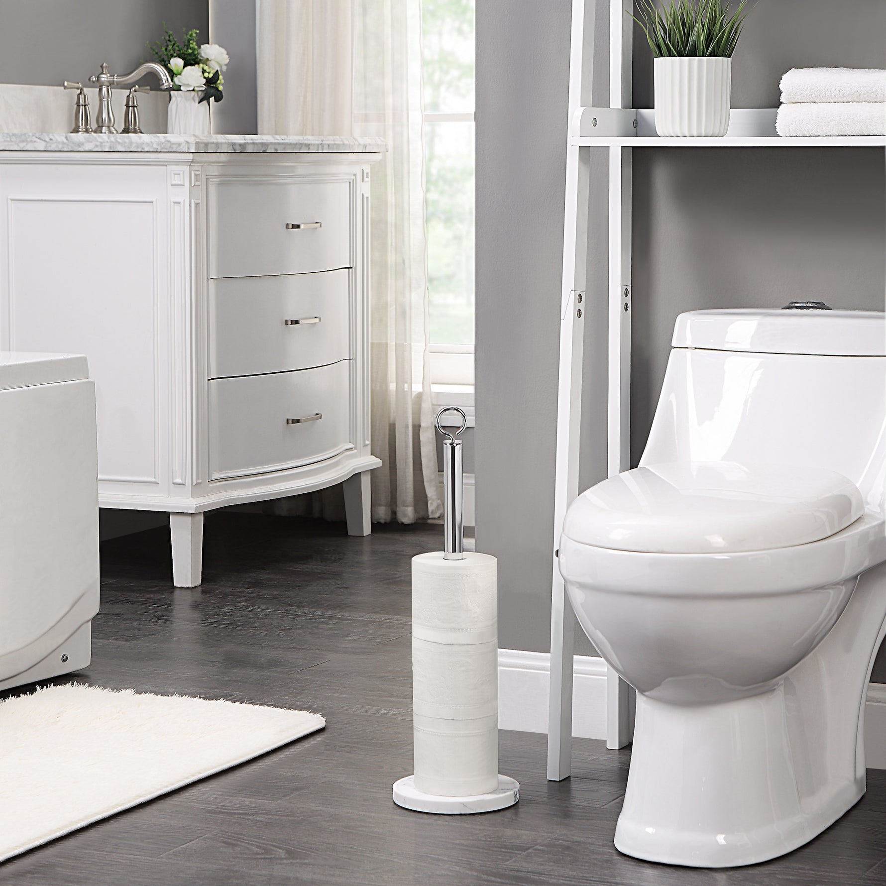 Elite Heavy Weighted Faux Marble Sturdy Spare Toilet Paper Roll Holder Storage Stand