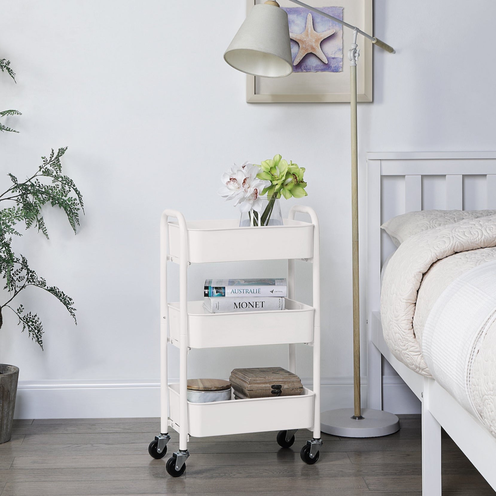 3-Tier Delicate Compact Rolling Metal Storage Organizer - Mobile Utility Cart Kitchen/Under Desk Cart with Caster Wheels