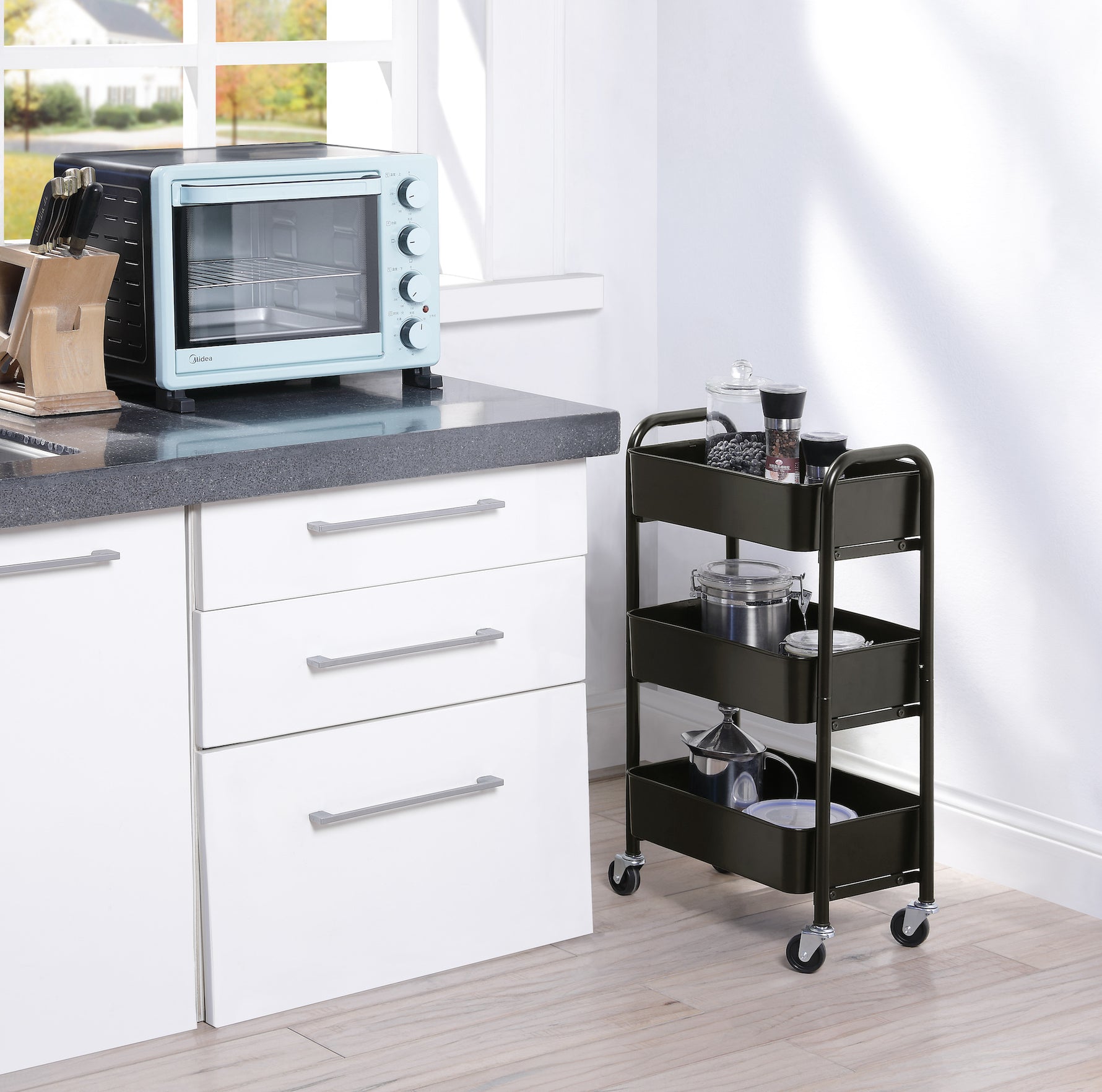 3-Tier Delicate Compact Rolling Metal Storage Organizer - Mobile Utility Cart Kitchen/Under Desk Cart with Caster Wheels
