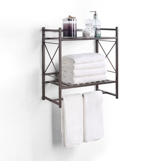 Classic Square Bathroom Shelf, 2 Tier Shelf with Towel Bar Wall Mounted Shower Storage