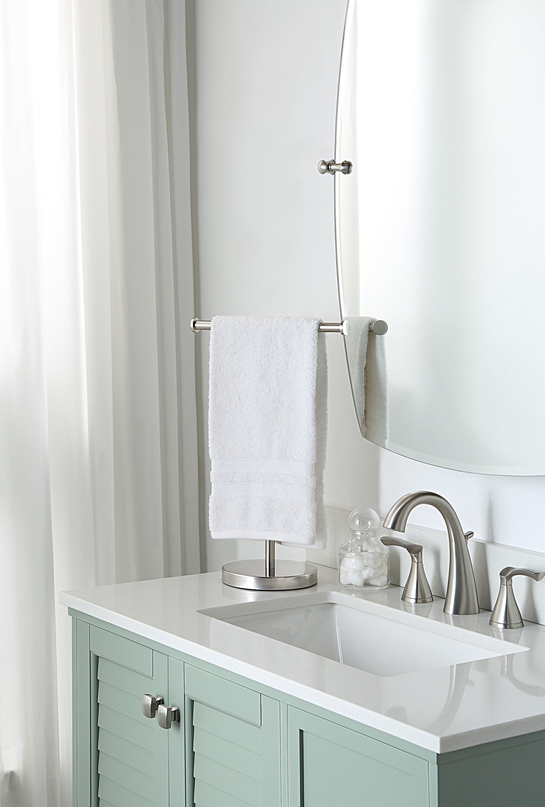 Elite Heavy Weight Countertop Hand Towel Rack and Accessories Jewelry Stand (Satin Nickel, Stainless Steel Base)