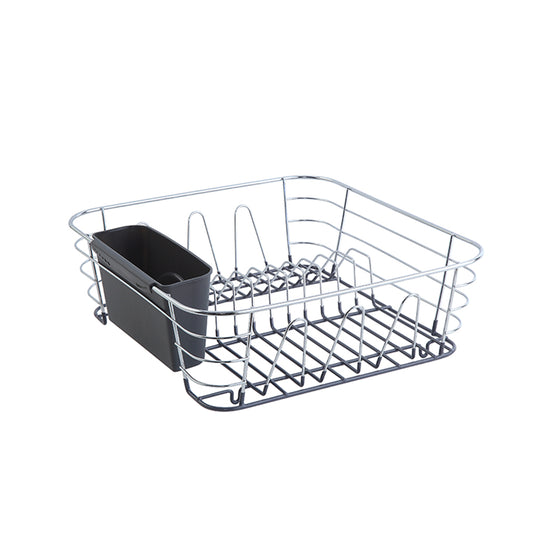 Chrome Plated Steel Small Dish Drying Drainer Basket Rack with Utensil Holder