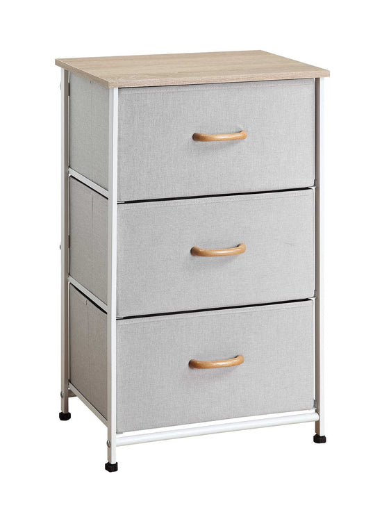 Vertical Dresser Storage Tower - Sturdy Steel Frame, Wood Top, Easy Pull Fabric Bins - Organizer Unit for Bedroom, Hallway, Entryway, Closets - Textured Print - 3 Drawers